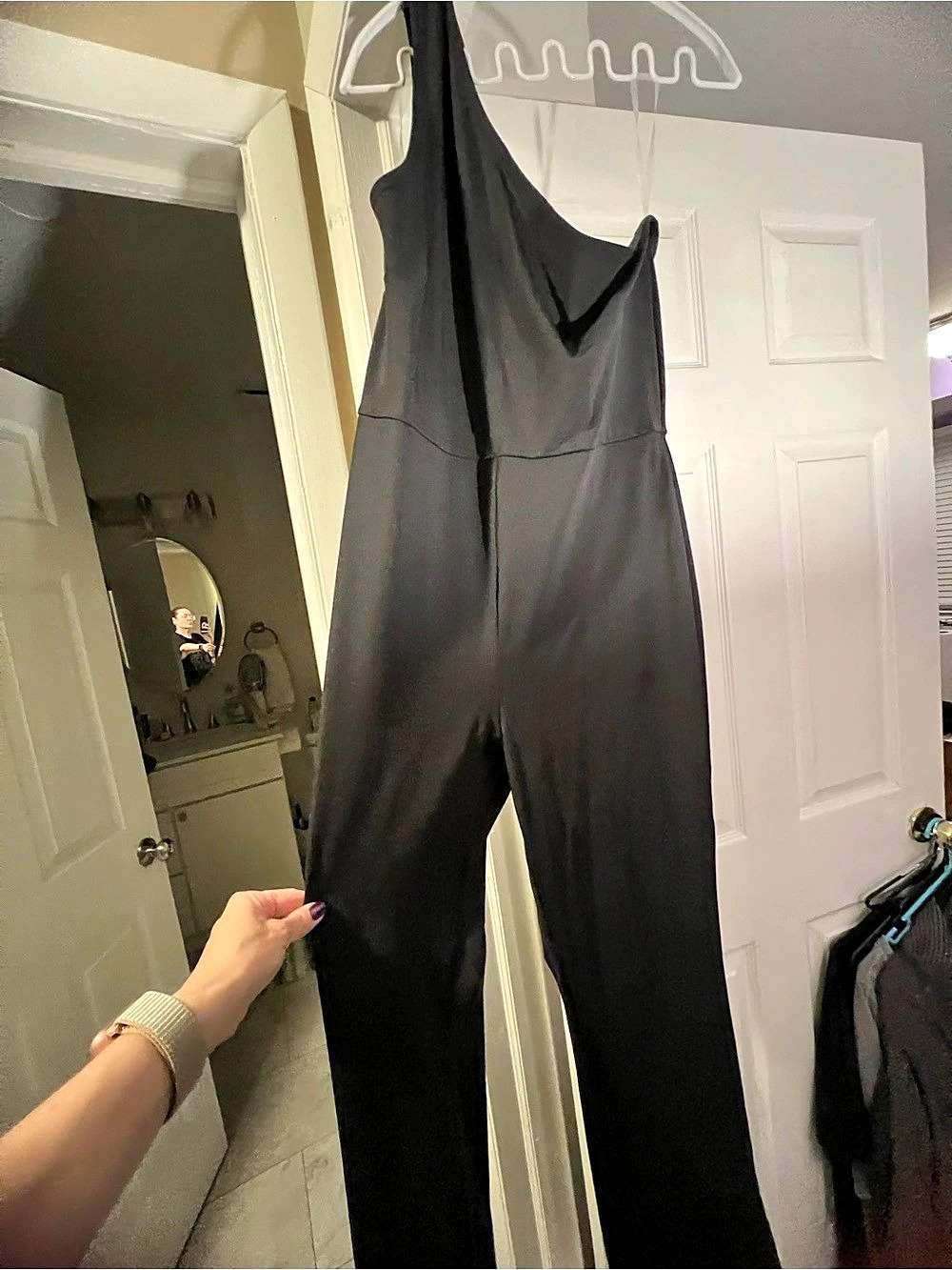 Fashion Nova Black asymmetrical One-Shoulder Wide-Leg Jumpsuit